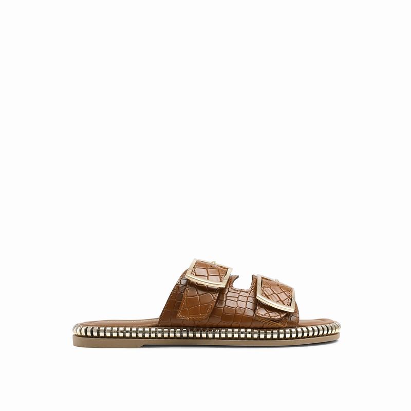 Russell & Bromley Gold Mine Double Buckle Sandals Women's Brown [DWZ8610EF]